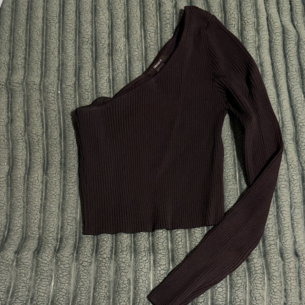 Forever 21 Black Ribbed Long Sleeve Top